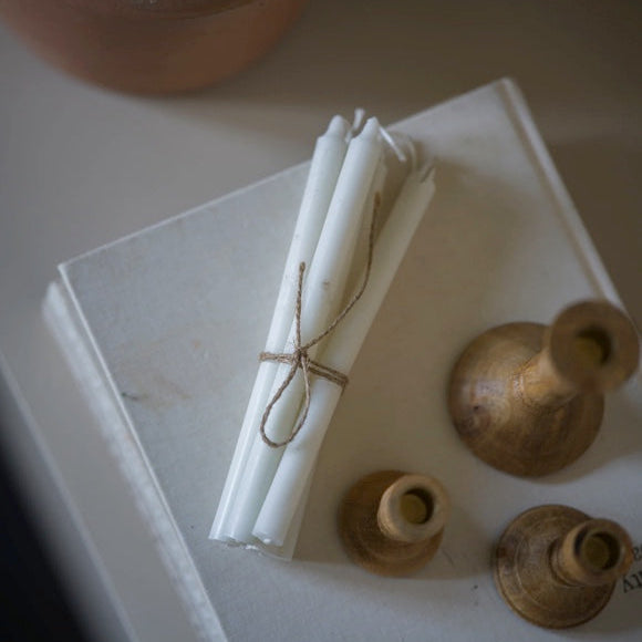 slim rope tied candle sticks in white