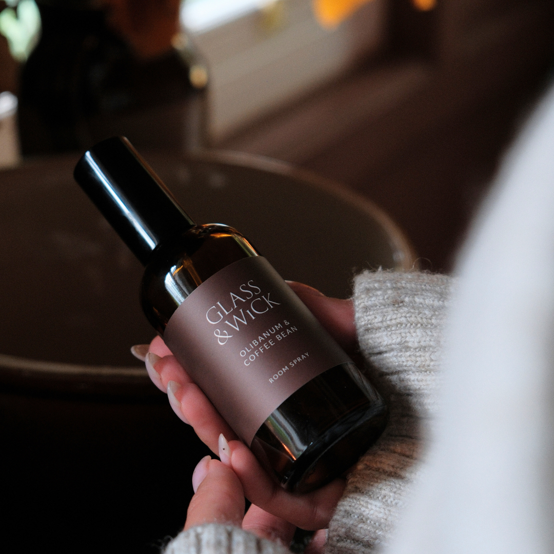 coffee bean room spray, coffee scented by Glass & Wick