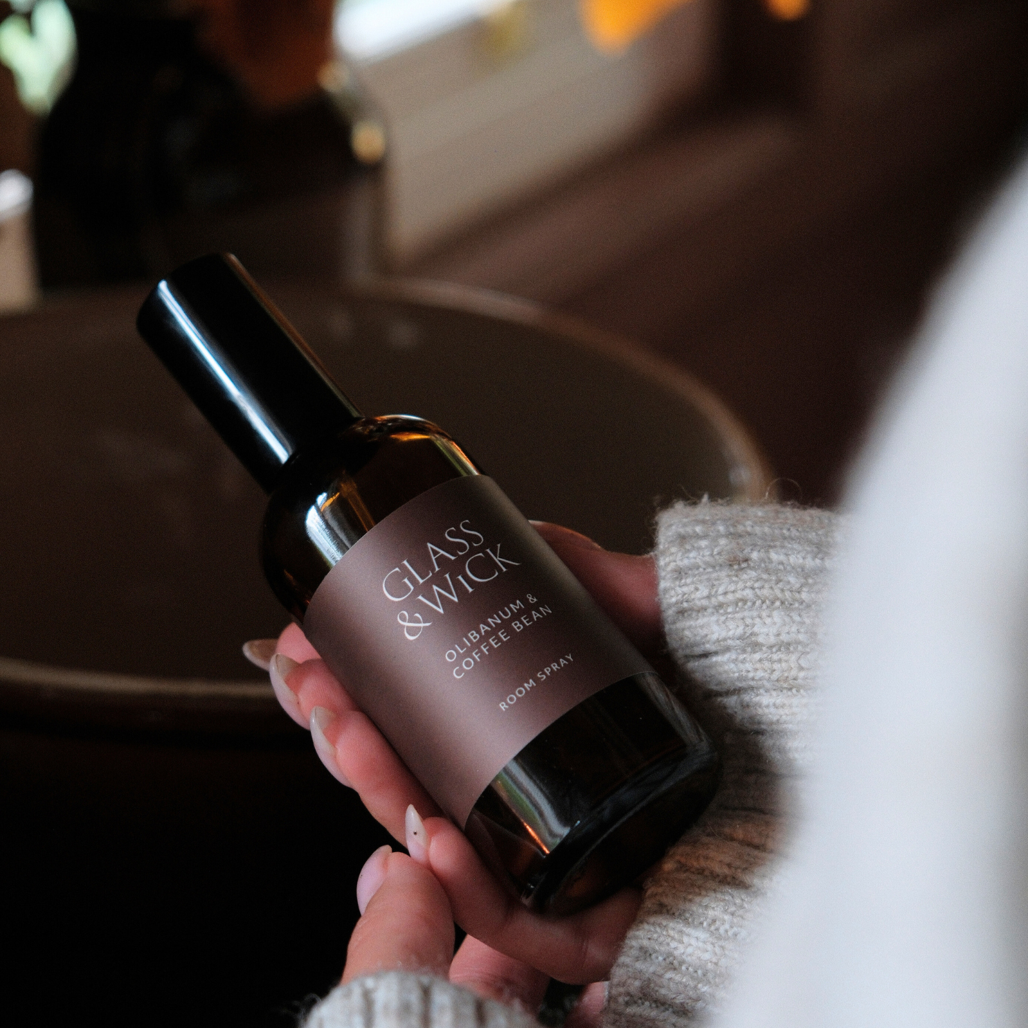 coffee bean room spray, coffee scented by Glass & Wick