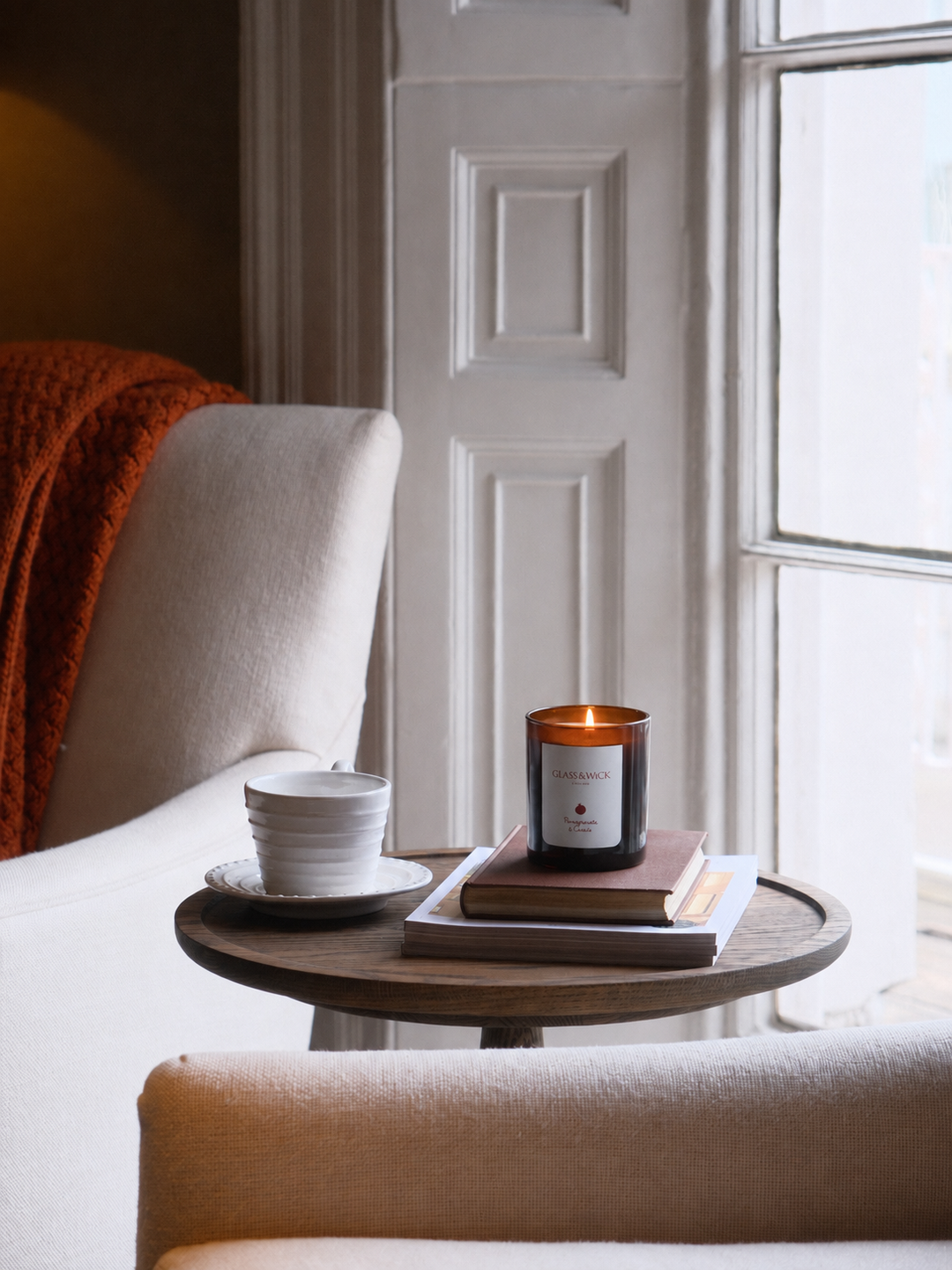 Pomegranate & Cassis amber scented candle by Glass & Wick