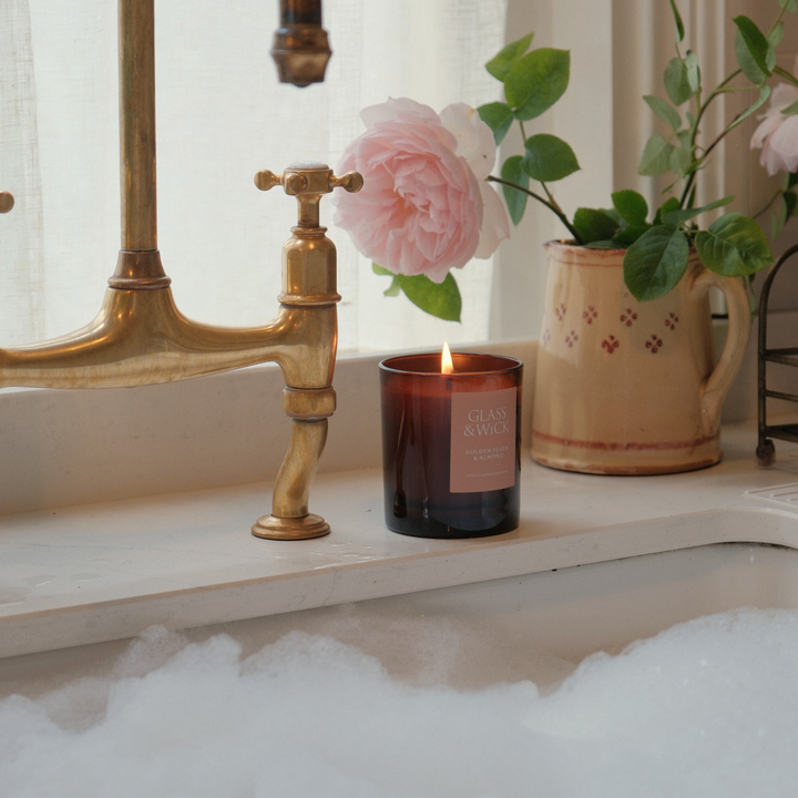 Golden Peach &amp; Almond Amber Candle